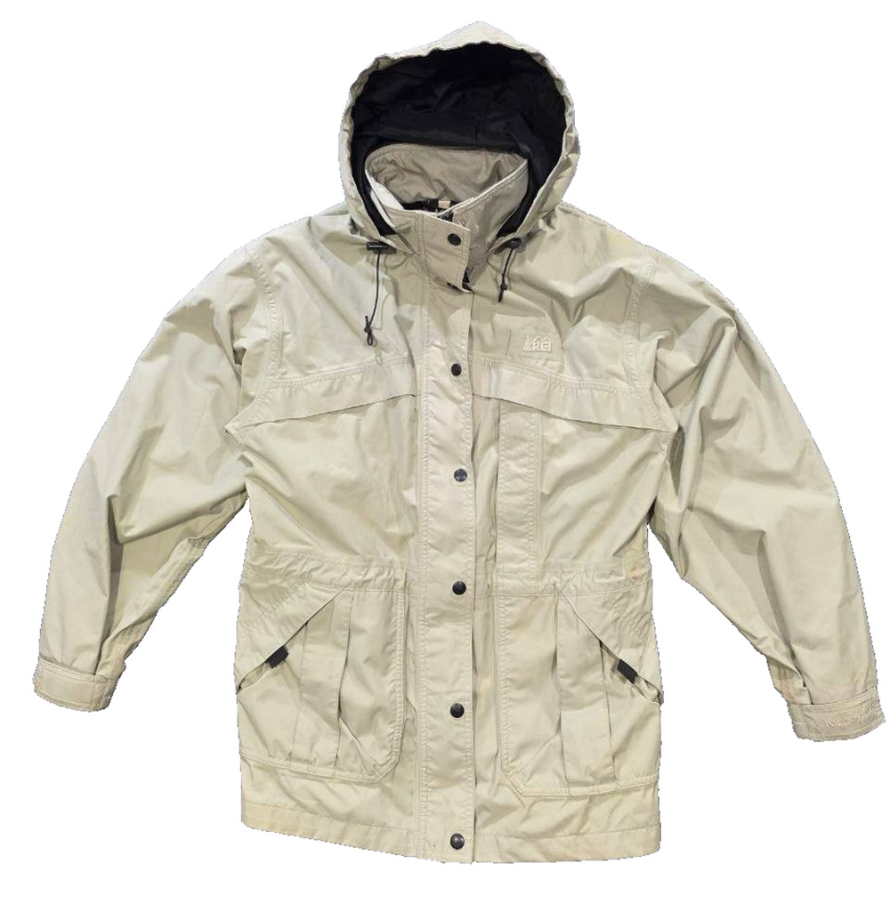 Vintage REI Co-op Jacket coat Medium Beige Hooded Canvas rain Hiking A011318